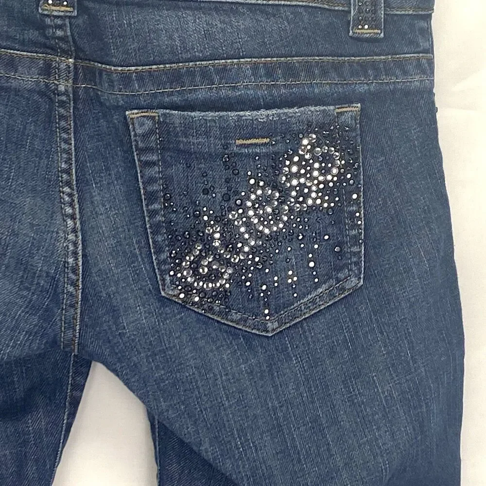 Guess Jeans 81 Daredevil Woman Sz 32(31)x 32 Boot Cut Stretch Jeans Sequin Logo